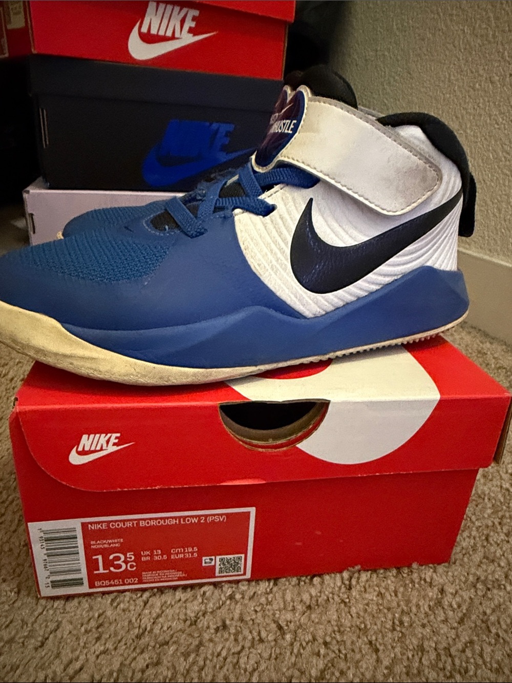 Nike Kids Blue and White High-Top Strap Sneaker